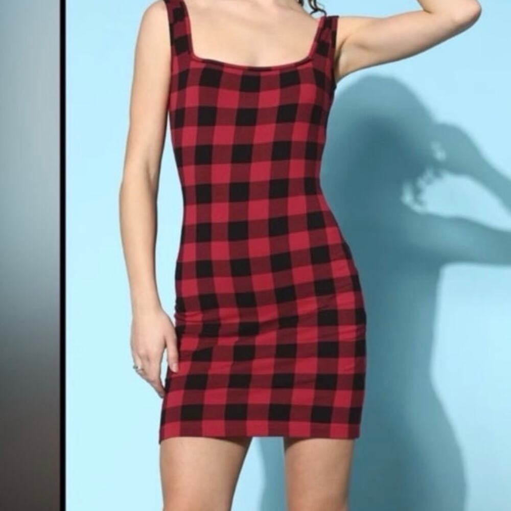 Women's So Buffalo Red Black Bodycon Plaid Fall Summer Dress Size Small